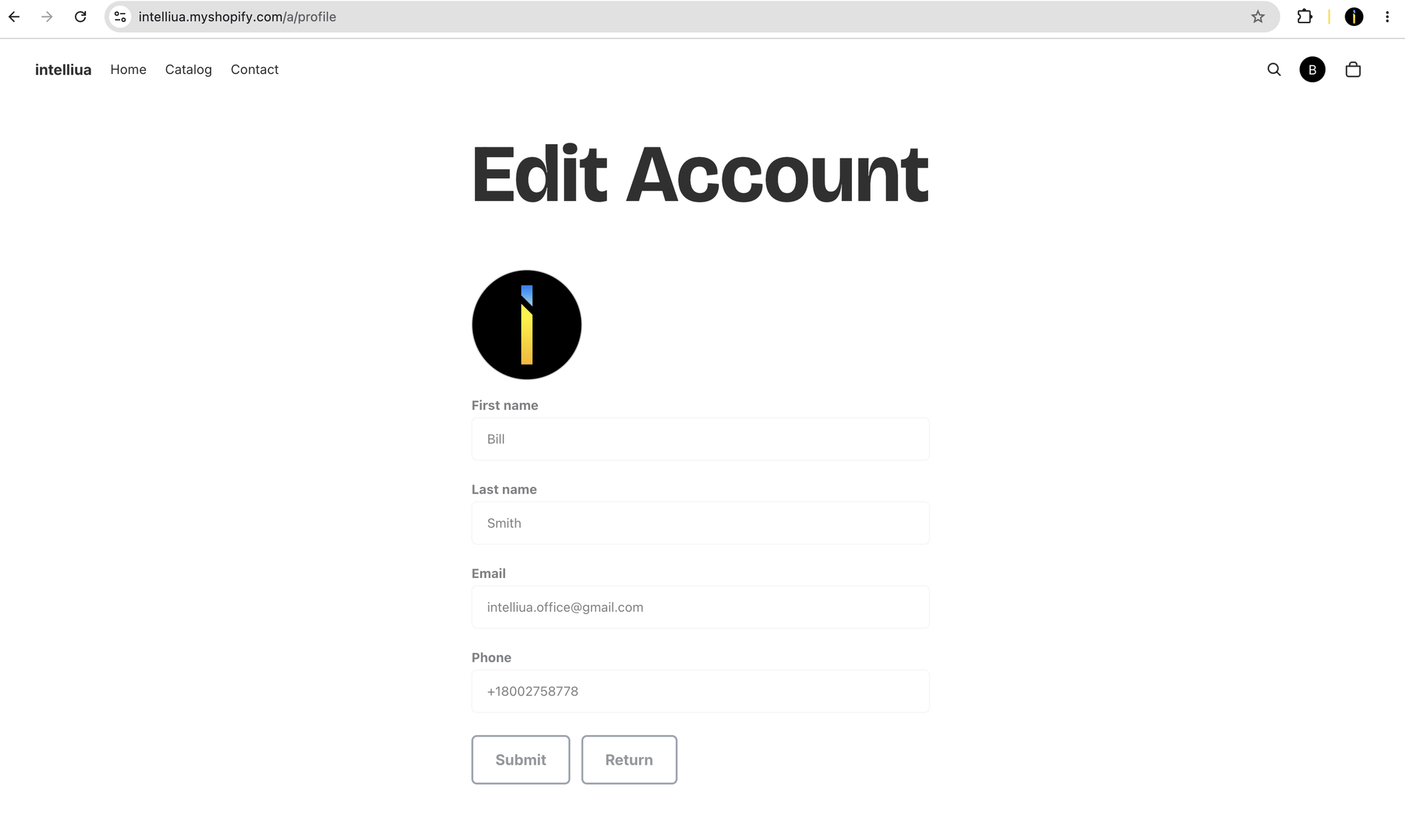 Edit Account page provided by the Customer Account Editor app on Horizon theme.